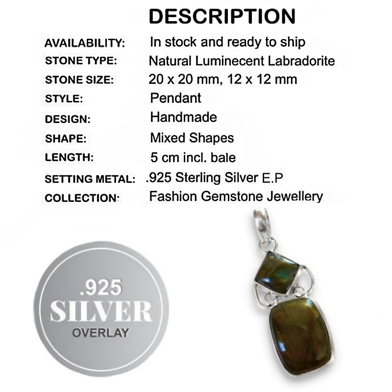 Natural Fiery Labradorite Gemstone .925 Silver Pendant