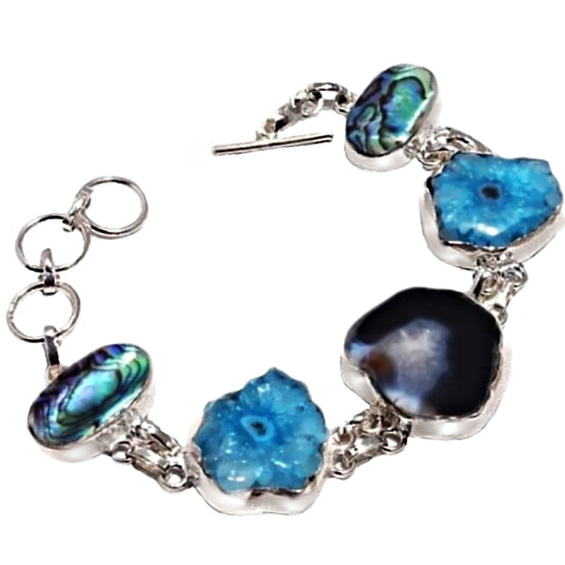 Solar Quartz, New Zealand Abalone Shell In .925 Sterling Silver Bracelet