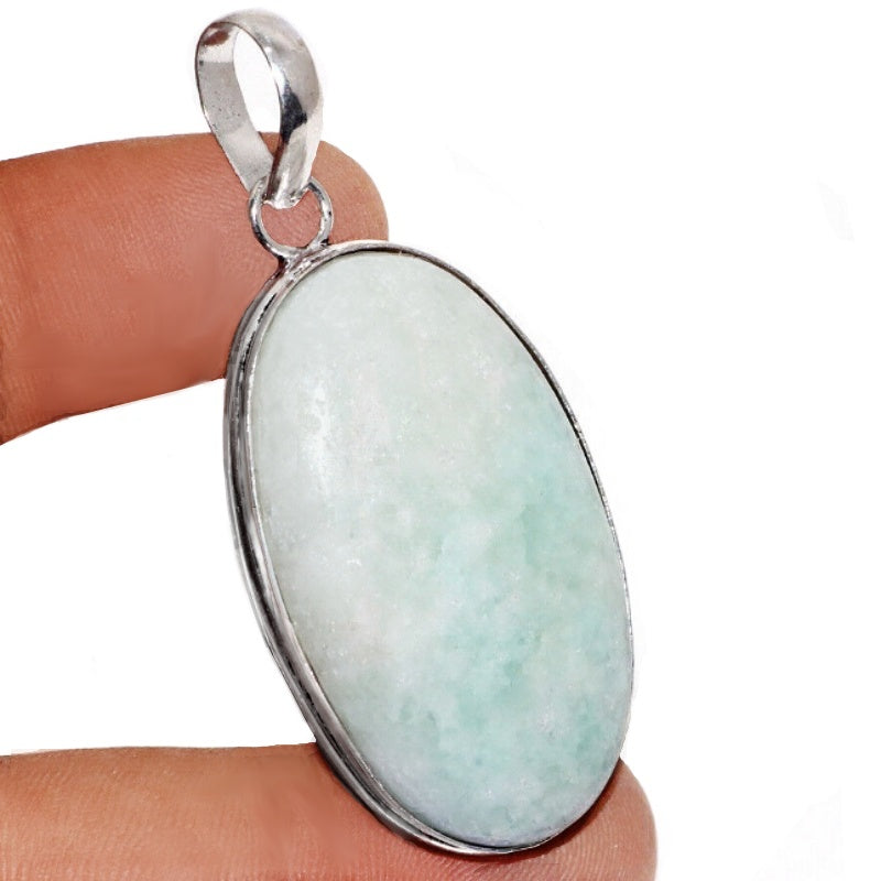 Rare Natural HemImorphite Crystal Oval Gemstone .925 Sterling Silver Pendant