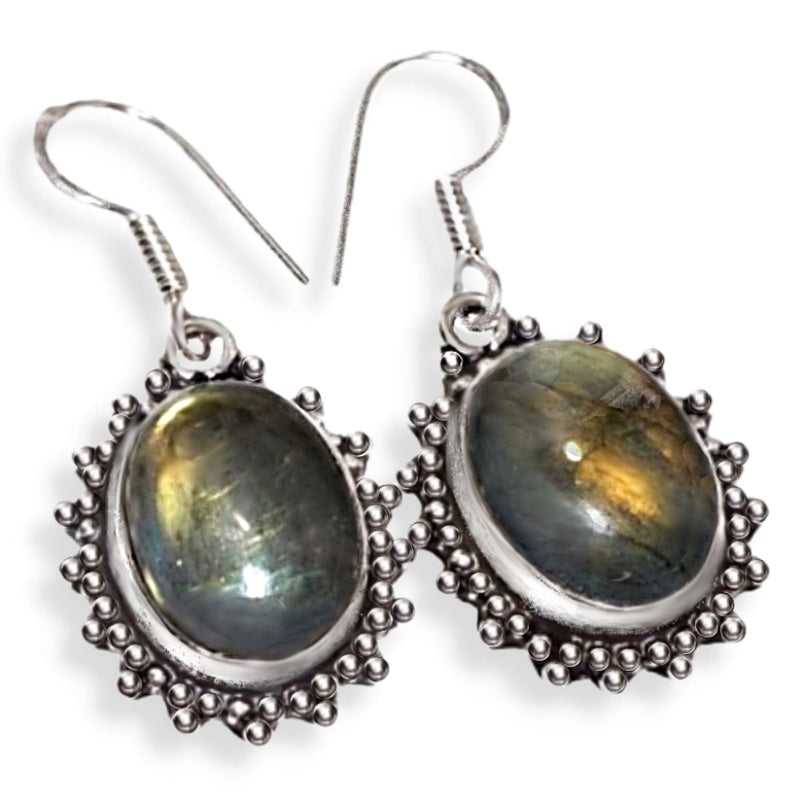 Natural Fiery Labradorite Gemstone .925 Silver Earrings