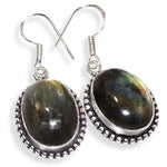 Natural Fiery Labradorite Oval Gemstone .925 Silver Earrings