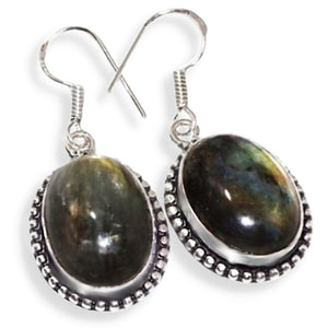 Natural Fiery Labradorite Oval Gemstone .925 Silver Earrings