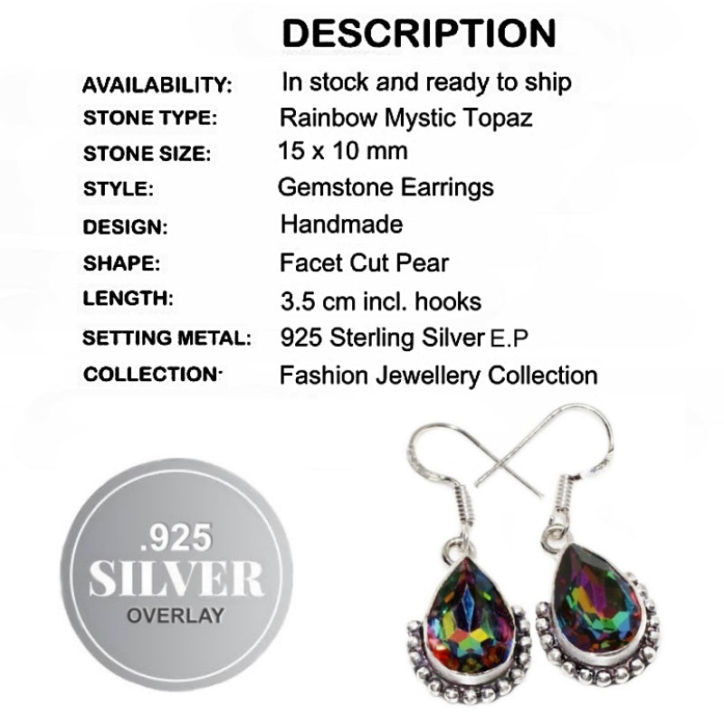 Rainbow Mystic Topaz Dangle 925 Silver Earrings