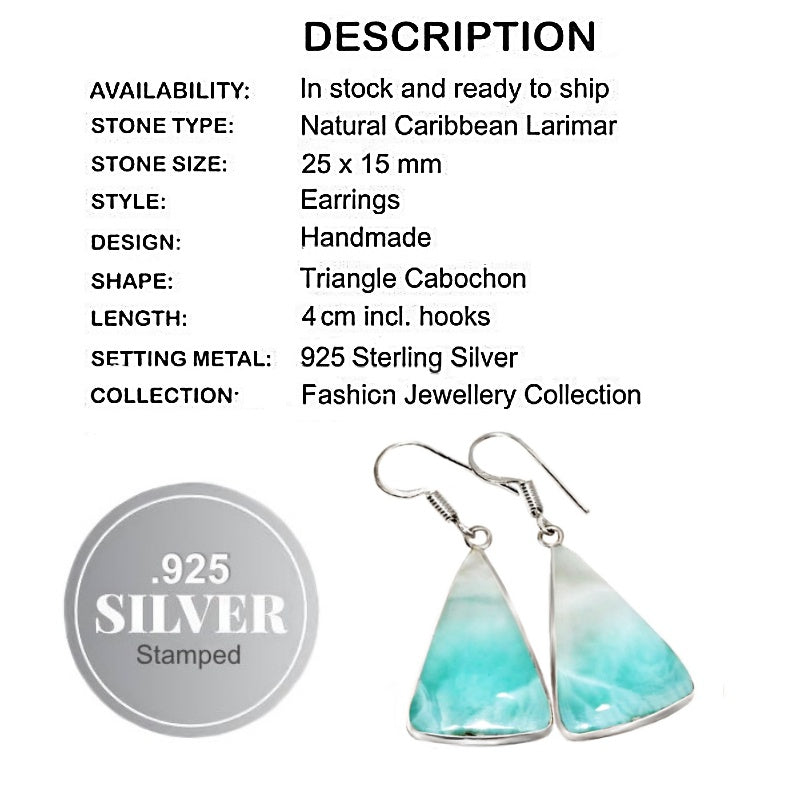 Natural Larimar Gemstone .925 Silver Earrings