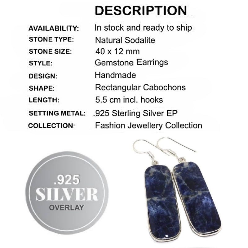 Natural Sodalite Gemstone .925 Silver Earrings