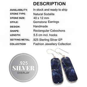 Natural Sodalite Gemstone .925 Silver Earrings