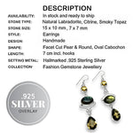 Natural Labradorite, Citrine, Smoky Topaz .925 Sterling Silver Earrings