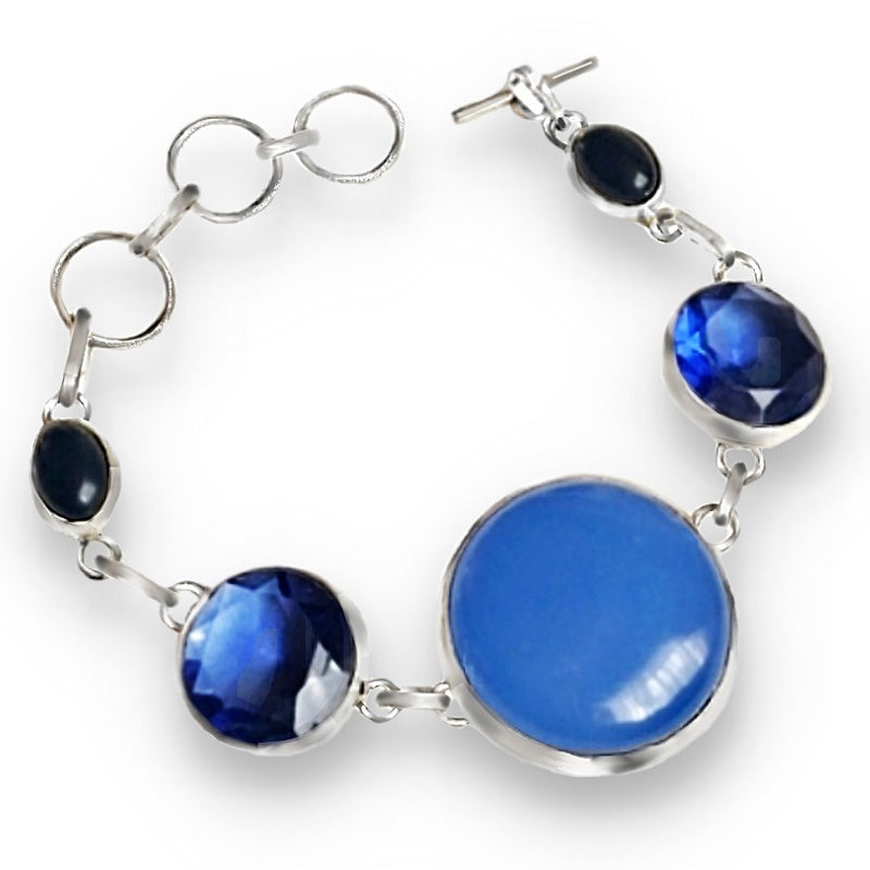 Sapphire Blue Quartz, Chalcedony Gemstone .925 Silver Bracelet