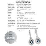 Natural London Blue Topaz CZ Gemstone Solid .925 Sterling Silver 14K White Gold Earrings