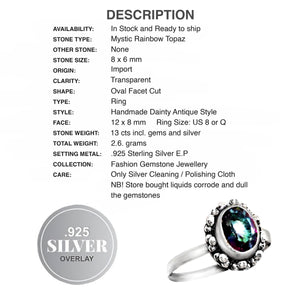 Handmade Dainty Mystic Rainbow Topaz Ring .925 Sterling Silver. Size 8 or Q