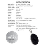 Natural Black Tourmaline Rough Oval Gemstone .925 Sterling Silver Pendant