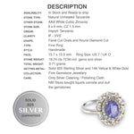 Natural Unheated Tanzanite and AAA White Cubic Zirconia Ring in Solid .925 Silver Size US 7 / O