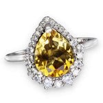 Natural Unheated Citrine Pear , AAA White Cubic Zirconia Solid .925 Silver,14K White Gold Ring Size 7 / O