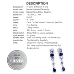 Natural Unheated Tanzanite, Blue Sapphire in Solid 925 Sterling Silver 14K White gold Earrings