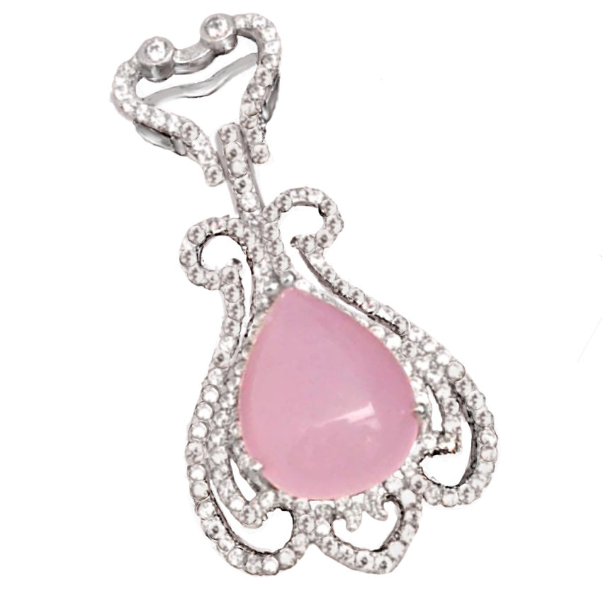 Turkey- Istanbul 38.5 cts Chalcedony, White Topaz Pendant Solid.925 Sterling Silver