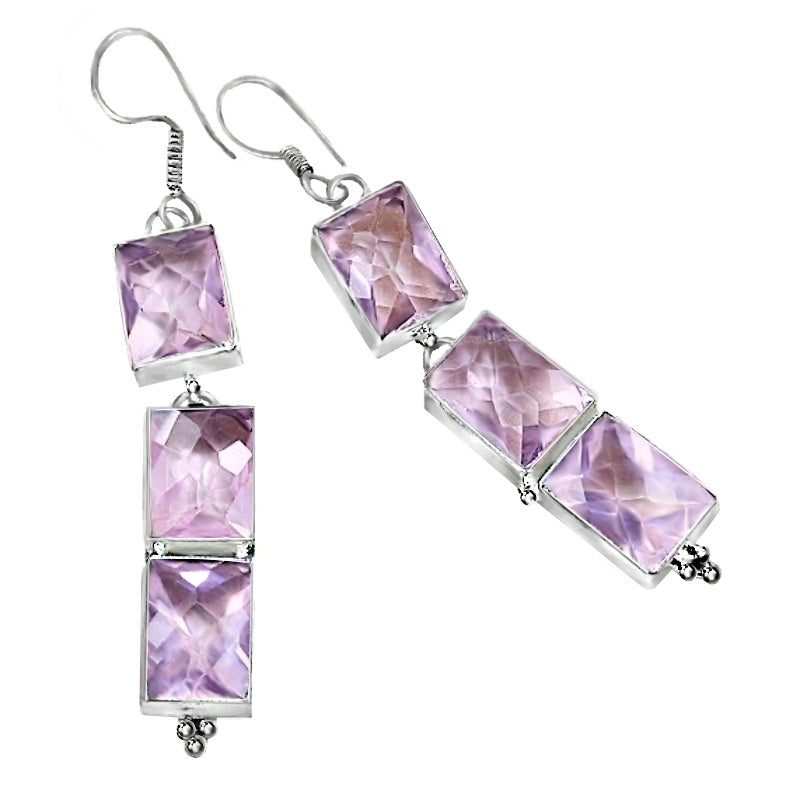 Long Pastel Pink Topaz Gemstone .925 Silver Earrings