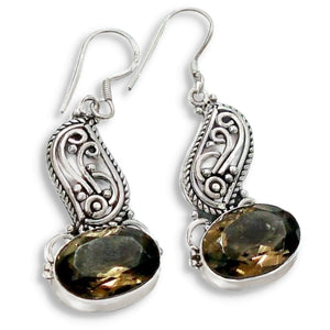 Indonesian -Bali Natural Smoky Topaz in.925 Solid Sterling Silver Earrings