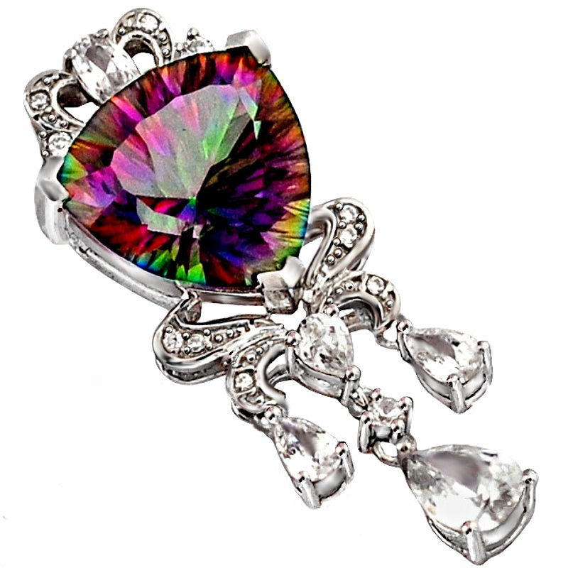 13.79 ct Mystic Rainbow,White Topaz Solid 925 Sterling Silver Pendant