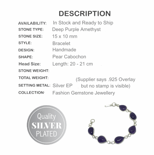 Deep Purple Amethyst Gemstone Silver Bracelet - BELLADONNA