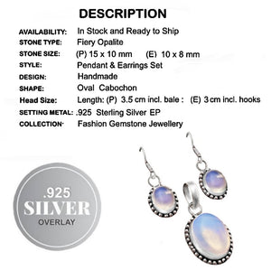 Fiery Opalite Oval .925 Silver Pendant And Earrings Set