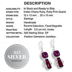 Handmade Indian Cherry Red Ruby Pink Red Ruby Quartz  Baguette Earrings Set in .925 Silver