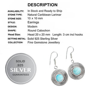 Natural Caribbean Larimar Solid .925 Sterling Silver Earrings