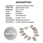 Natural Fossil Coral Oval Gemstone .925 Sterling Silver Necklace