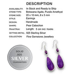 Natural Purple Botswana Agate Purple Amethyst Gemstone Solid .925 Silver Earrings