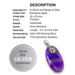 Natural Purple Botswana Lace Agate Oval Gemstone Solid .925 Silver Pendant