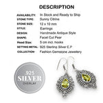 Handmade Antique Style Citrine Pear Gemstone .925 Silver Earrings