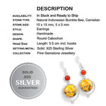 Incredible Indonesian Bumble Bee Jasper, Carnelian Solid .925 Sterling Silver Earrings