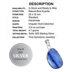 Natural Blue Kyanite Gemstone Solid .925 Sterling Silver Pendant