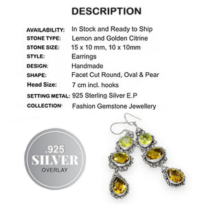 Handmade Lemon and Golden Citrine Mixed Shape Gemstone .925 Sterling Silver Earrings