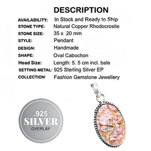 Natural Copper Rhodochrosite Gemstone .925 Sterling Silver Pendant