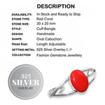 Vibrant Red Coral Gemstone .925 S/Silver Cuff Bangle