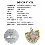 Two Tone Natural Rose Quartz Solid.925 Sterling Silver Pendant