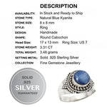 3.31 cts Natural Blue Kyanite Gemstone Solid .925 Sterling Silver Ring Size US 7 UK P