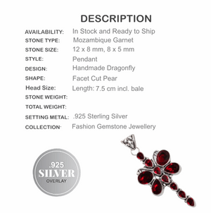 Dragonfly Garnet Faceted Pears Gemstone .925 Silver Pendant - BELLADONNA