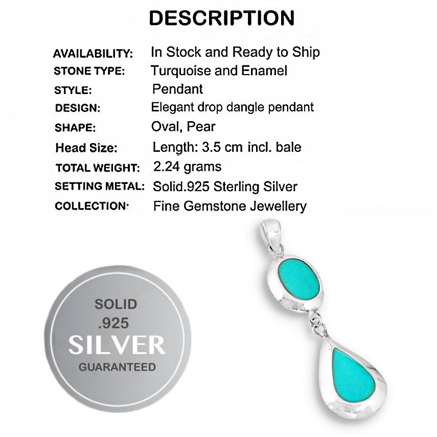 Dainty Turquoise Enamel Coated Gemstone Solid .925 Sterling Silver Pendant