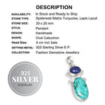 Natural Spiderweb Turquoise, Lapis Lazuli Gemstone 925 Silver Pendant