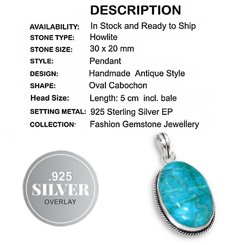 Natural Howlite Gemstone 925 Sterling Silver Fashion Pendant