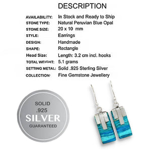 Extremely Rare Natural Peruvian Blue Opal Gemstone Solid .925 Sterling Silver Earrings