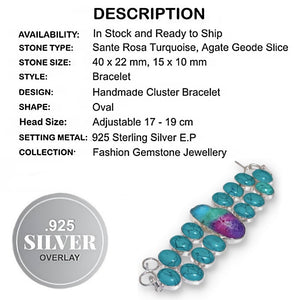 Natural Agate Geode Slice , Santè Rosa Spider Web Matrix Turquoise Gemstone 925 Silver Bracelet