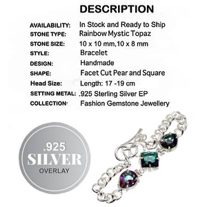 Handmade Mixed Shapes Rainbow Mystic Topaz Gemstone .925 Sterling Silver Bracelet