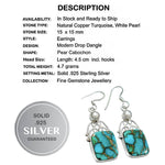 Indonesian Bali - Java Natural Copper Turquoise, White Pearl Gemstone .925 Sterling Silver Earrings