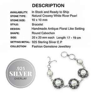 Creamy White River Pearl Antique style. 925 Sterling Silver Bracelet