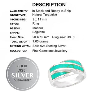 Modern Natural Turquoise, Gemstone Solid .925 Silver Ring Size US 8 / Q