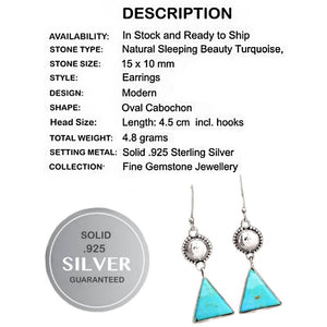 Natural Sleeping Beauty Turquoise Gemstone .925 Sterling Silver Earrings