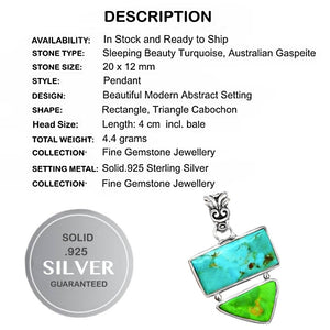 Natural Sleeping Beauty Turquoise, Australian Gaspeite Solid .925 Sterling Silver Pendant