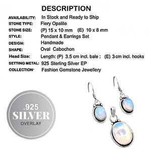 Fiery Opalite .925 Silver Pendant And Earrings Set